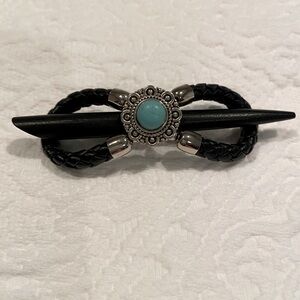 Lilla Rose Black and Silver Braided Flexi 8 Hair Clip with Turquoise Accent
